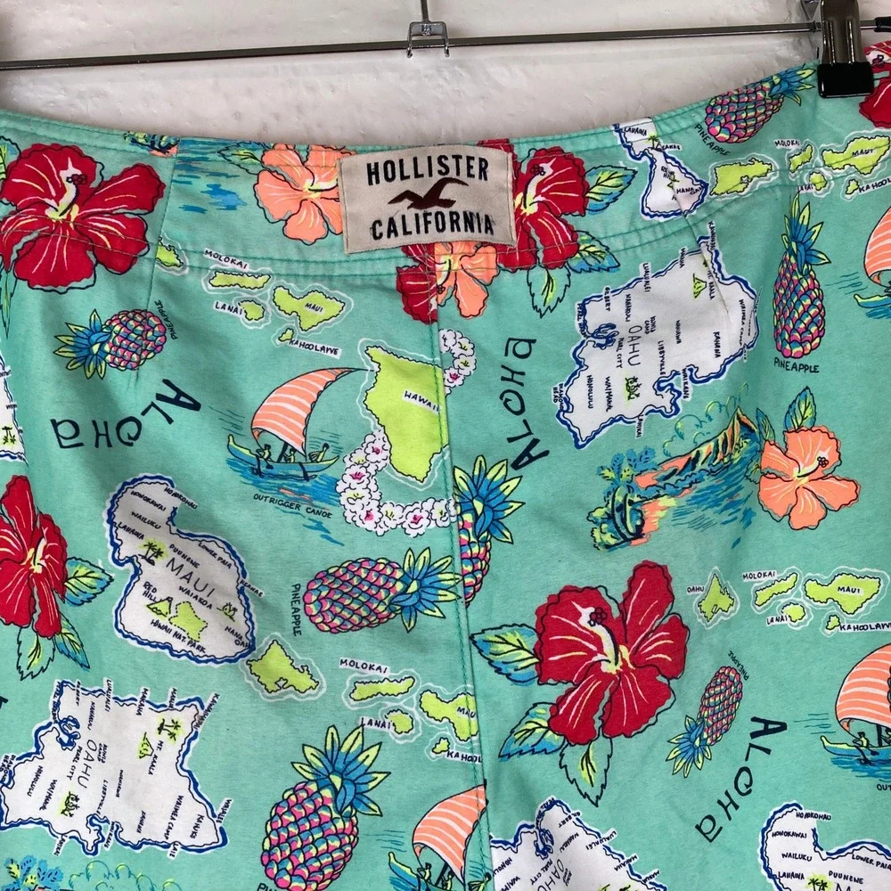 Hollister Board Shorts Mens Size M Hawaiian Map Tropical‎ Swim Beach Surf Pool